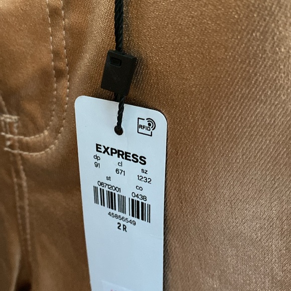 Express Ladies Rose Gold High Waisted Metallic Coated Modern Straight Jeans NWT - Picture 5 of 9